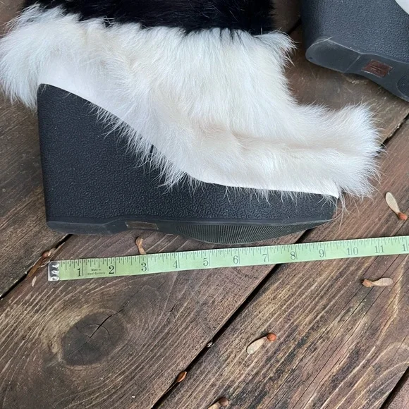 Frye X Anna Sui 2015 Colorblock Goat Fur Wedge Runway Boots EUC Size 8.5